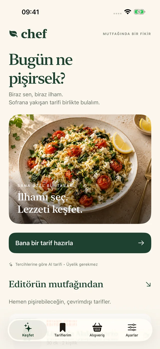 Chef uygulaması: Bugün ne pişirsek?